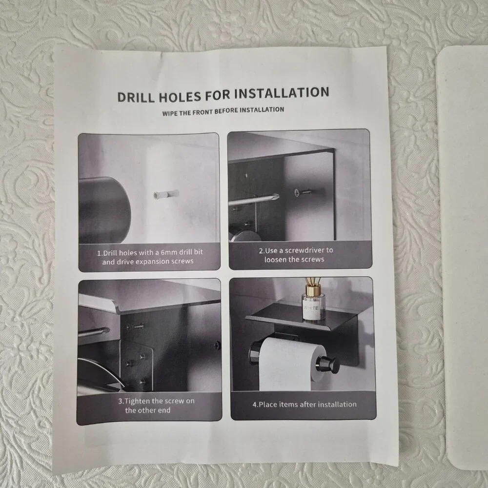 Fixwal Stainless Steel Drill Free Toilet Paper Roll Holder Phone Shelf Silver